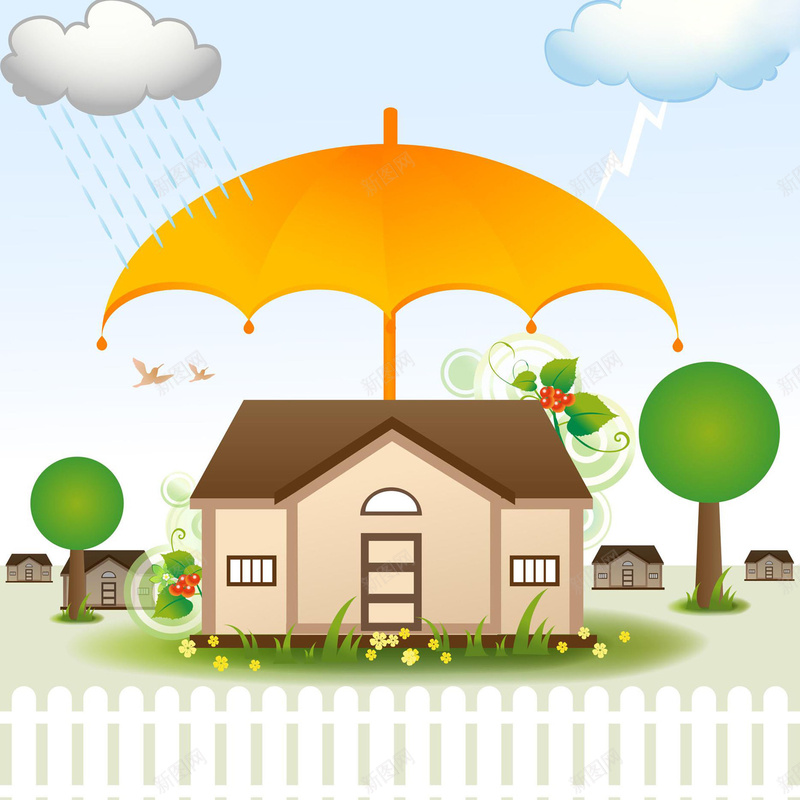 卡通房子背景素材jpg设计背景_88icon https://88icon.com 房子 防护 雨 雷电 保险 遮盖 书