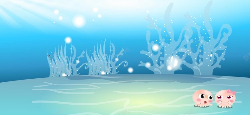 卡通蓝色海洋生物淘宝素材背景背景