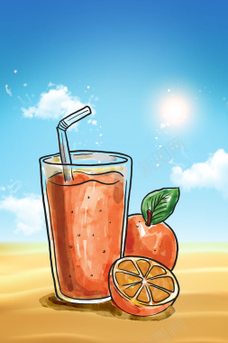 蓝天白云果汁饮品海报背景素材背景
