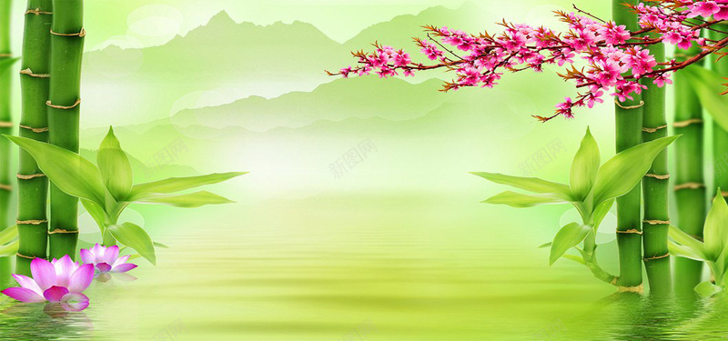 绿色背景图jpg设计背景_88icon https://88icon.com 水墨山 绿色 竹子 植物 荷花 水纹 海报banner 摄影 风景