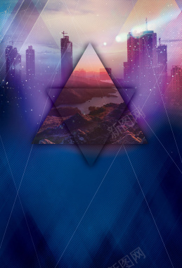 紫色梦幻现代都市几何星光迷幻广告背景背景