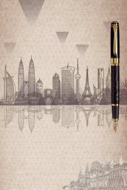 复古手绘钢笔旅游日记海报背景素材背景