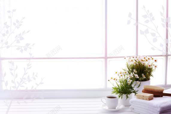 清新花卉窗户背景背景