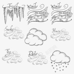 多云下雨天气线条图标素材