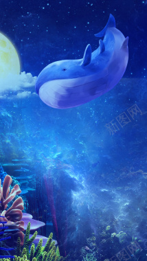海洋海豚蓝色海底世界背景背景