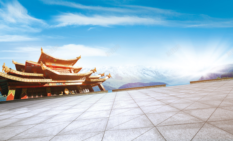 中国古建筑海报背景psd设计背景_88icon https://88icon.com 创意 中国风 蓝天白云 古建筑 促销 广告 海报 背景 PSD 素材