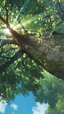 阳光直射彩绘大树背景背景