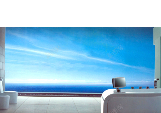 卫浴广告蓝色天空桌子电脑背景