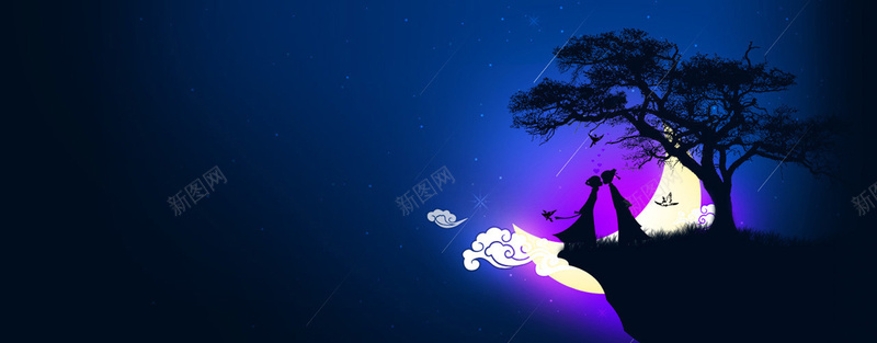 天猫淘宝banner背景jpg设计背景_88icon https://88icon.com 浪漫 蓝色 梦幻 海报banner 花前月下