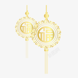 中国风金色福字灯笼金属质感素材