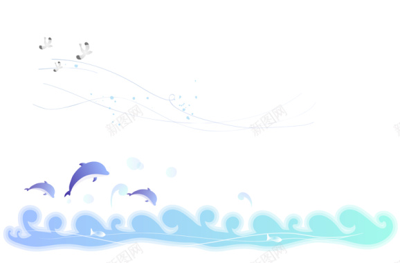 海豚海鸥海洋手绘背景素材背景