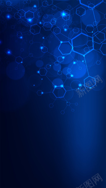 简约蓝色发光六边形图案H5背景素材背景