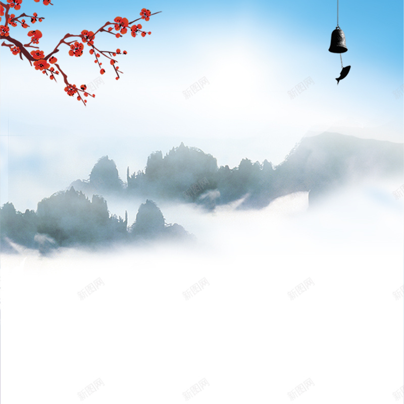 中国风背景psd设计背景_88icon https://88icon.com 中国风 梅花 山 主图