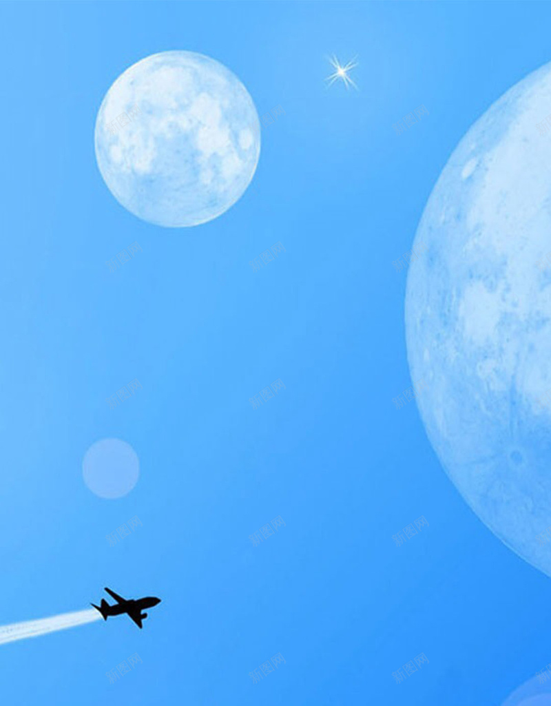 天空中的飞机H5素材背景jpg设计背景_88icon https://88icon.com 蓝色天空 天空 清新 白云 飞机 星球 H5素材 文艺 小清新 简约