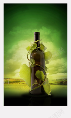 葡萄酒绿色海报背景背景