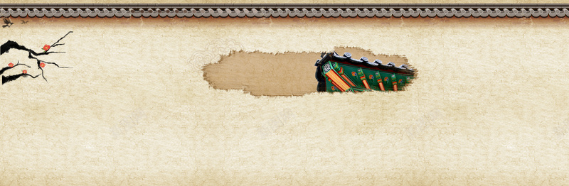 美食中国风建筑梅花墙壁背景banner背景