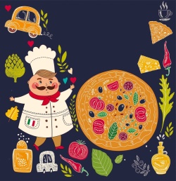 披萨餐厅菜单美式美食复古西餐披萨餐厅厨师菜单海报背景高清图片