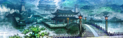 古建筑色彩手绘背景高清图片