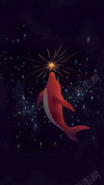 夜空下的红鲨鱼海报背景背景