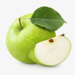 苹果切开叶子两个素材