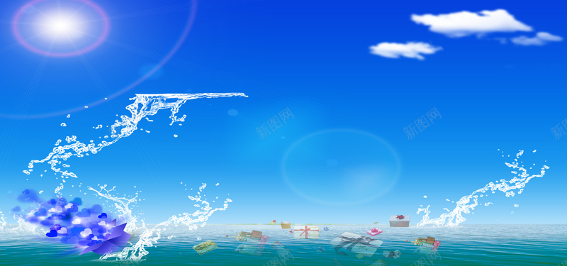 淘宝背景海报banner海报psd设计背景_88icon https://88icon.com 疯狂盛夏 夏季海报 海报 蓝色 白云 海报模板 海水 阳光 开心