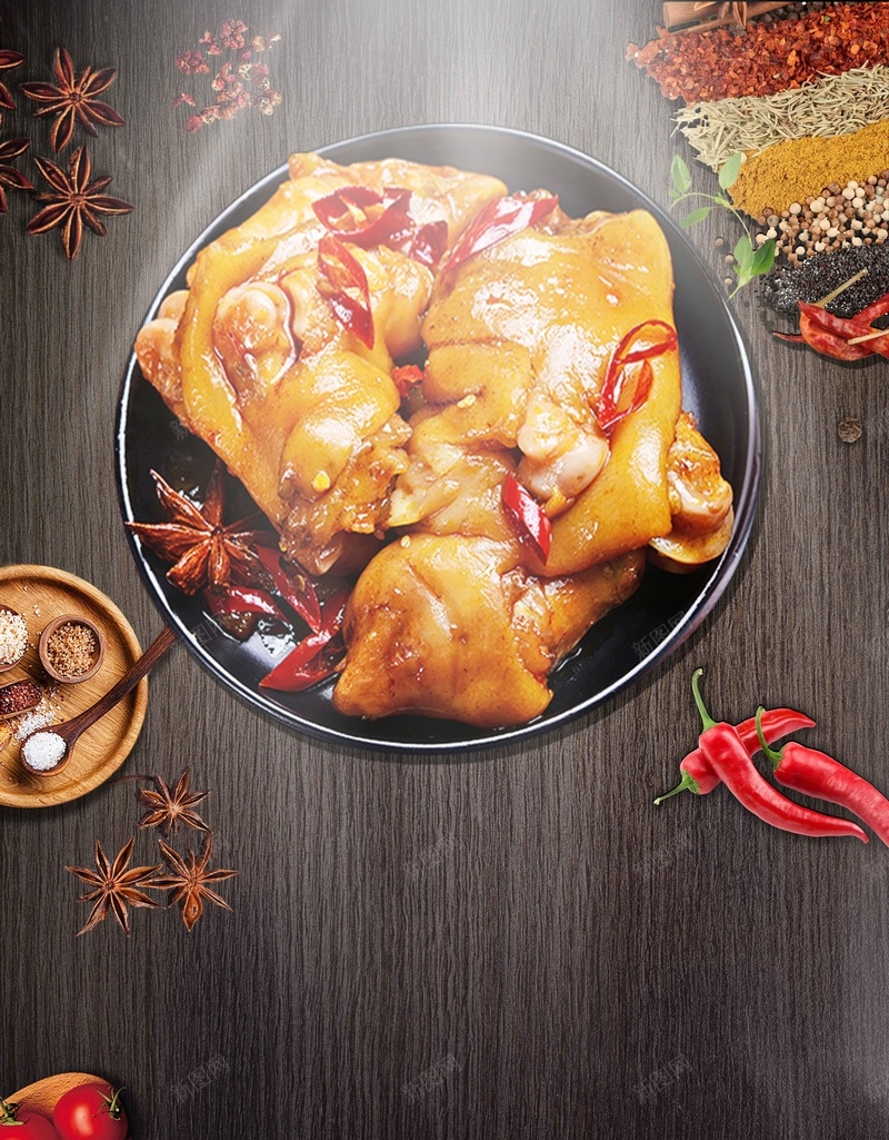 深色麻辣猪手宣传推广jpg设计背景_88icon https://88icon.com 宣传 推广 深色 猪手 麻辣 简约 大气 美食 食物