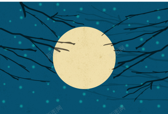 手绘卡通唯美月球夜晚星空夜空背景素材背景