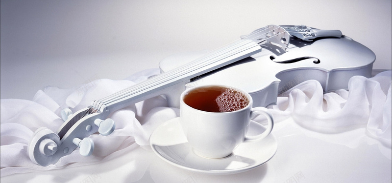 清新文艺欧式白色小提琴高雅下午茶背景