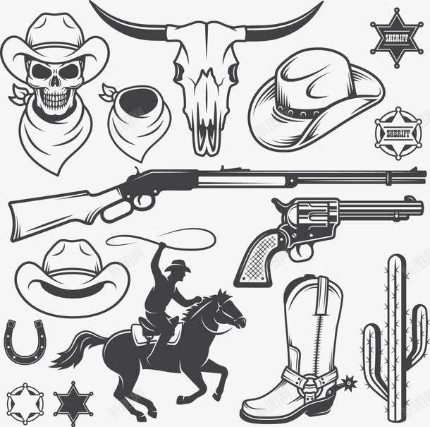 手绘矢量图免抠素材png免抠素材_88icon https://88icon.com 免抠 图标 手绘 手绘矢量西部牛仔图案免费下载 牛仔 矢量 西部