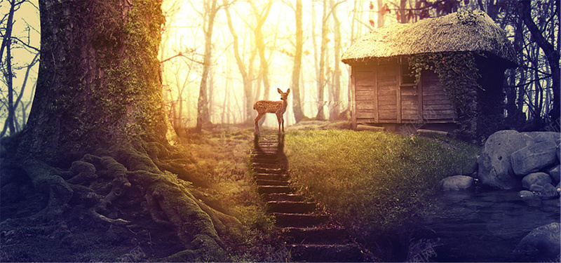童话阳光下的小鹿背景背景