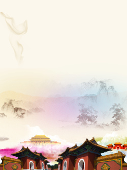 古建筑色彩梦幻与现实交织背景高清图片