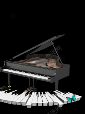 琴键黑色简约钢琴音乐培训班招生宣传背景