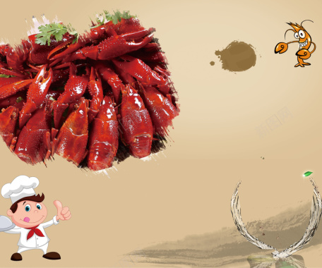 卡通龙虾美食海报背景素材背景