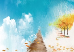 秋季蓝天白云油画蓝天白云秋季海报背景模板高清图片