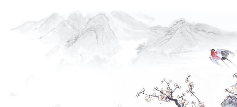 墨色中国风山水花鸟背景背景