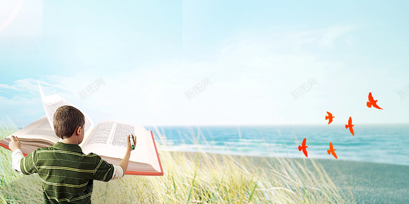 读书的小男孩清新背景psd设计背景_88icon https://88icon.com 小男孩 创意 芦苇 蝴蝶 读书 教育