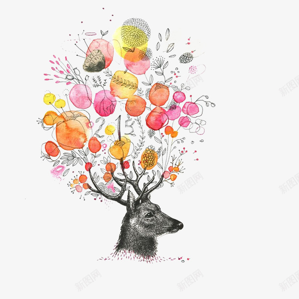 手绘小鹿头上的植物png免抠素材_88icon https://88icon.com 小鹿 动物 植物 水彩 装饰图 免抠图 装饰画 效果图