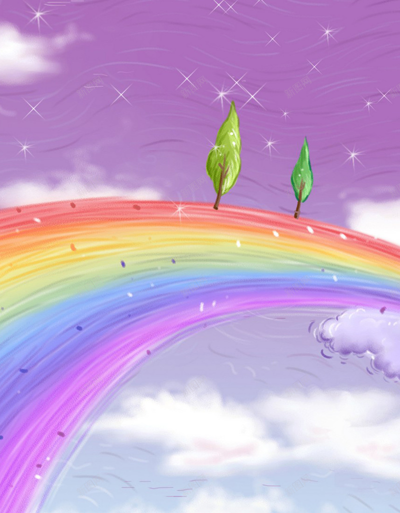 彩虹上的树木H5背景jpg设计背景_88icon https://88icon.com 卡通 彩虹 手绘 梦幻 紫色 云彩 树木 童趣