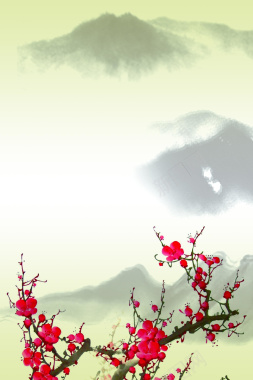 中国风山水梅花背景素材背景