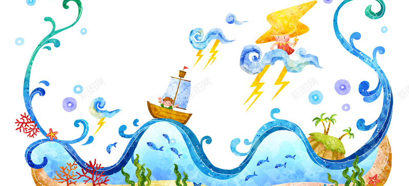 雨季背景jpg设计背景_88icon https://88icon.com 下雨 大气 手绘 树藤 闪电 插画 海报banner 卡通 童趣