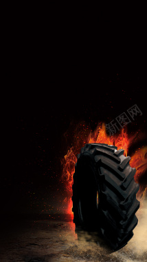 轮胎广告火焰黑色背景素材背景