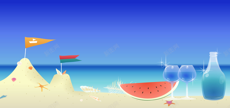 卡通沙滩海洋背景背景