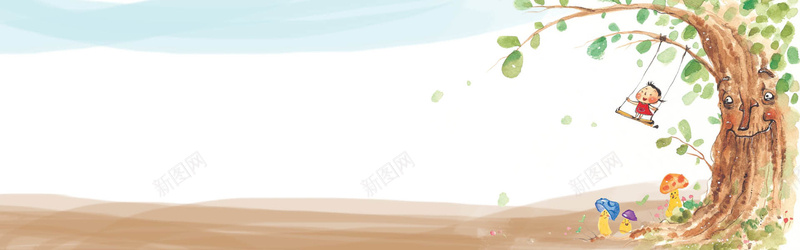 童趣秋千女孩手绘插画背景psd设计背景_88icon https://88icon.com 童趣 秋千 女孩 手绘画 插画 蘑菇 大叔 开心 海报banner 白色 卡通 手绘