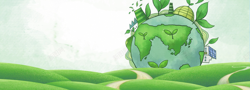 绿色手绘卡通低碳环保背景背景