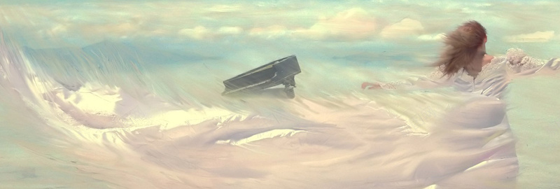 白云意境钢琴粉白色梦幻背景图背景