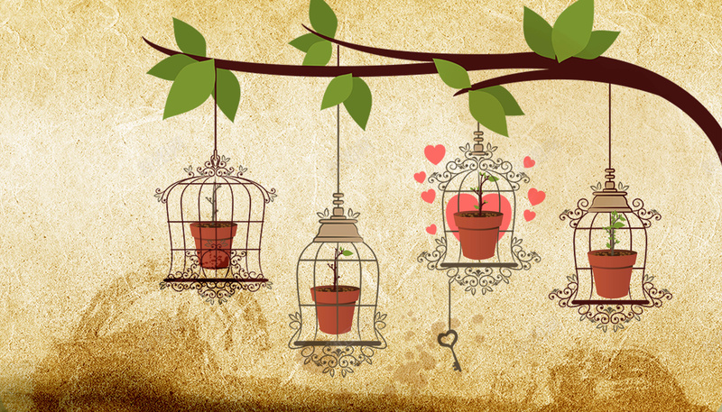 手绘笼子背景psd设计背景_88icon https://88icon.com 卡通背景 手绘 树枝 植物 鸟笼 卡通 童趣