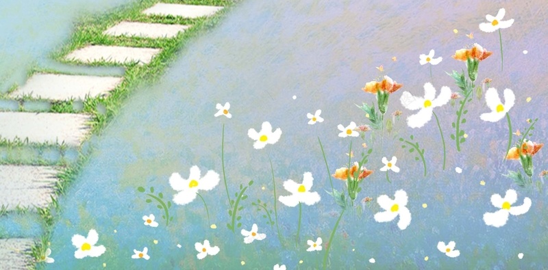 清明节卡通清明踏青广告背景psd设计背景_88icon https://88icon.com 清明节 儿童 卡通 春游 踏春 草地 花卉 蓝天 白云