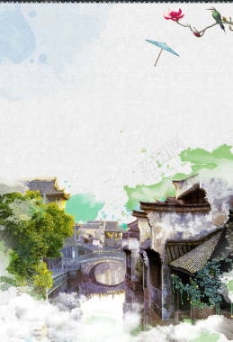 乌镇人家古香古色旅游广告海报背景素材背景