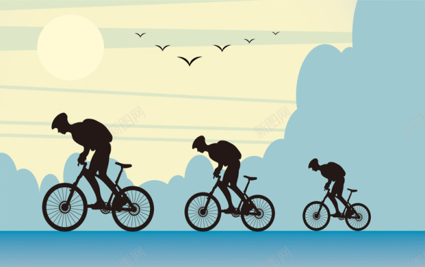 手绘骑者剪影骑行比赛海报背景素材背景