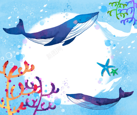 小清新卡通海洋海豚背景素材背景